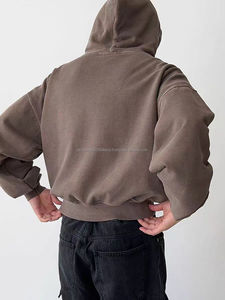 <b>Brown</b> Cropped Hoodies for <b>Men</b> South Korea Retro Style Heavyweight Boxy Fitting Cropped Hoodies - Product Image 2