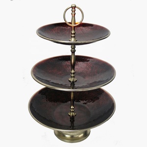 GOOD DESIGN <b>3</b>-<b>Tier</b> 6-Piece Eco-Friendly Metal <b>Cake</b> <b>Stand</b> Hammered Design Brown Enamel for Home Hotel Wedding Candy Decoration - Product Image 1
