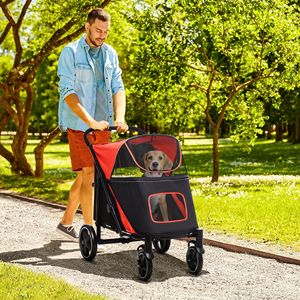 Passeggino per Animali Domestici Pieghevole con Un Solo Clic, Ammortizzatori Anteriori, Freni, Borse Portaoggetti e Finestra a Rete - per Cani e Gatti - Product Image 2