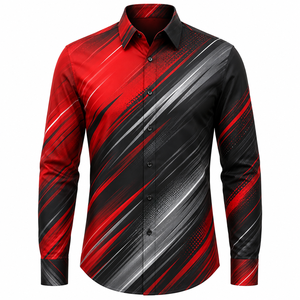 Camisa de Vestir MEGAMAPLE para Hombre, Roja y Negra, Manga Larga, Cuello Clásico, Transpirable, 220g, Poliéster Popelina, Estilo Casual Elegante para Otoño - Product Image 1