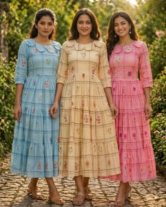 Robe maxi Kurti en coton mousseline à imprimé floral, entièrement cousue, style indien pakistanais, prête à porter, tenue décontractée, Kurti d'été - Product Image 5