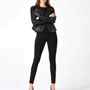 Women's Genuine Leather Moto <b>Jacket</b> Full Sleeve Zipper Closure Turn-down Collar Solid Black Autumn Style - Product Image 4