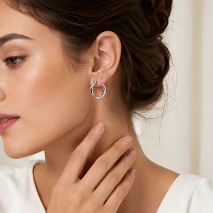 Pendientes de Aro de Bambú de Plata S925 con Acabado Hipoalergénico Chapado en Rodio para Mujer, Joyería Fina al por Mayor - Product Image 5
