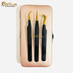 Bellus International Black Gold Diamond Grip Smooth Tip Volume Lash Tweezers Stainless Steel Eyelash Eyebrow Use Custom Logo OEM - Product Image 6