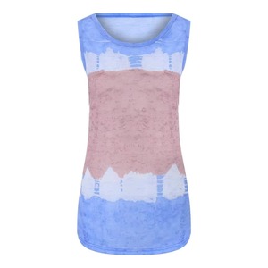 Camiseta sin mangas para mujer con estampado de rayas y tie-dye, bloques de color en degradado negro y rosa, estilo casual y holgado, ideal para verano. - Product Image 3
