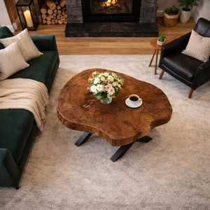 Handcrafted Modern Natural Antique <b>Epoxy</b> Log Wood <b>Coffee</b> <b>Table</b> Solid Design Durable for Small Apartment Living Room Home Use - Product Image 4