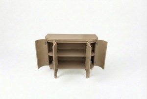 Armoire de rangement moderne en MDF de chêne avec côtés incurvés et console arrondie, buffet compact, couleur beige écologique - Product Image 4