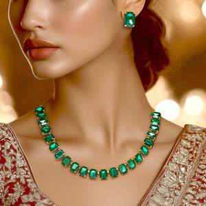 Ensemble de bijoux fins émeraude simple ligne PRAO avec boucles d'oreilles Ensemble collier et boucles d'oreilles élégant et luxueux - Product Image 6