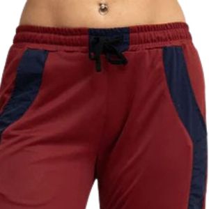 Pantalon de jogging bordeaux pour femme avec empiècements latéraux marine, taille élastique, cordon de serrage, chevilles resserrées, pantalon de sport doux pour l'athlétisme - Product Image 2