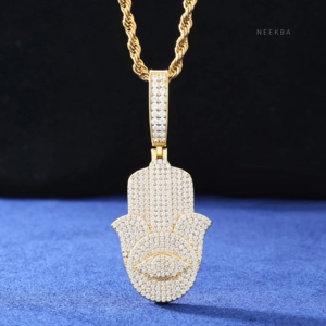 Colgante Mano de Hamsa - Colgante de Moissanita de Plata 925, Colgante Hip Hop Totalmente Incrustado, Colgante de Moissanita Totalmente Cubierto de Piedras de Plata 925 - Product Image 3