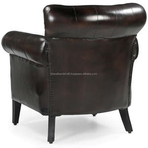 Sillón de Cuero de Alta Calidad Estilo Americano Retro, Sillón con Botones Decorativos para Salón de Hotel, Sillón Estilo Cigarro Marrón - Product Image 5