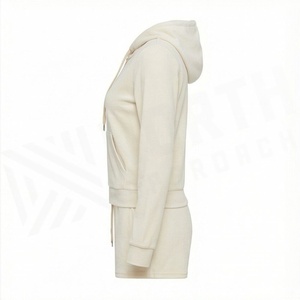 Conjunto de 2 Piezas para Mujer, Sudadera con Capucha y Pantalones Cortos de Felpa, Color Sólido, Informal, con Cierre y Bolsillo, Largo por Encima de la Rodilla, Corte Regular - Product Image 3