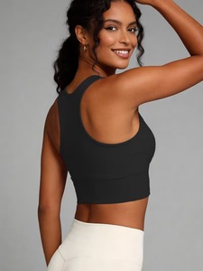Women High <b>Neck</b> Sports Bra Longline Racerback <b>Padded</b> Crop Top Athletic Gym Workout Yoga Tank Running Fitness Activewear Vest - Product Image 3