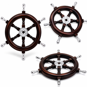 THOR INSTRUMENTS Nautical Brown Wooden <b>Ship</b> <b>Wheel</b> with Brass Handle Coastal Foliage Pattern 24" Home Decor Collectible Gift - Product Image 6