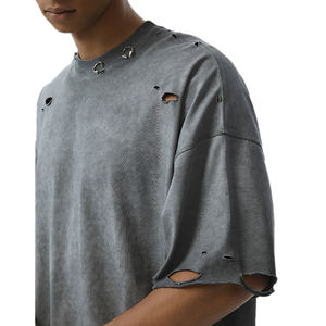 Camiseta Retro Extra Grande Personalizada para Hombre, Camiseta Vintage Desgastada, Camisetas Lisas Desgarradas de 300 Gramos de Alta Calidad - Product Image 4