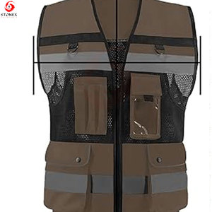 Gilet de sécurité réfléchissant fluorescent pour hommes, vêtements de travail professionnels à haute visibilité avec plusieurs poches de rangement pour la sécurité routière - Product Image 3