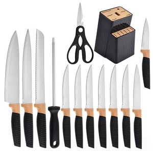 Ensemble de 14 couteaux de cuisine en acier inoxydable avec support, manches ergonomiques, ensemble de couverts professionnels - Product Image 1