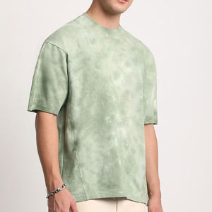 Camiseta de Algodón Tie Dye Extra Grande para Hombre, Manga Corta, Estilo Casual de Verano, Verde con Patrón Tejido - Product Image 3