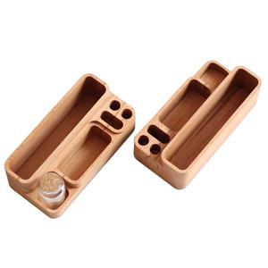 Porte-stylos carré en bois d'acacia, vase de table, design moderne réglable, idéal pour la rentrée scolaire et les fournitures de bureau - Product Image 1