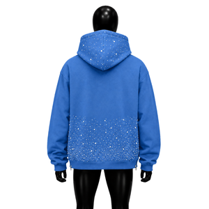 เสื้อฮู้ดซิปสีน้ำเงินประดับคริสตัล ทรงโอเวอร์ไซส์ สไตล์สตรีทแวร์  แบบมีฮู้ด  ตกแต่งด้วยคริสตัลวิบวับ ซิปยาวเต็มตัว แฟชั่นลำลอง ใส่ได้ทั้งชายและหญิง - Product Image 2