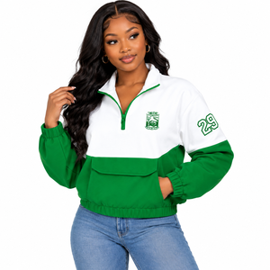 Pull à col zippé personnalisé Chi Eta Phi Sorority, vert et jaune, avec logo brodé, décontracté, pour femme, vêtements grecs - Product Image 1