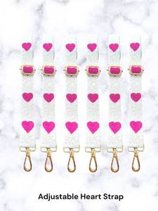 Pink Heart Beaded Bag Strap: Adjustable <b>Gold</b> Hardware - Product Image 1