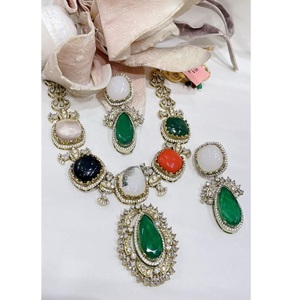 Glamorous Premium Quality Gold Plated <b>Statement</b> Fusion <b>Necklace</b> and Earrings Set for Indian Wedding Party Gift Wear Women - Product Image 1