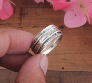 Wholesale Classic Handcrafted Party <b>Spinner</b> <b>Ring</b> 925 Sterling <b>Silver</b> Textured Engraved Band Anxiety Relief - Product Image 2