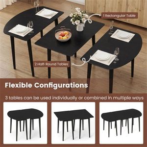 45\" Convertible Black <b>Dining</b> <b>Table</b> <b>Set</b> 2 Half <b>Round</b> <b>Tables</b> <b>Extendable</b> to Oval Accommodates 4-6 People - Product Image 5