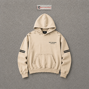 Vente en gros Sweat à capuche oversize beige brodé avec poche, motif graphique intégré, en coton molletonné épais respirant, style décontracté - Product Image 5