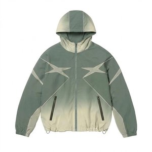 Trendiness Custom Logo Green Panels Men's Nylon <b>Wind</b> <b>Breaker</b> With Pants Sets For Summer Quick Dry Outwear Set Streetwear Jackets - Product Image 4