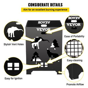 Inceneritore a barile in acciaio al carbonio 21x21x27 pollici con coperchio e maniglia, braciere da esterno - Product Image 4