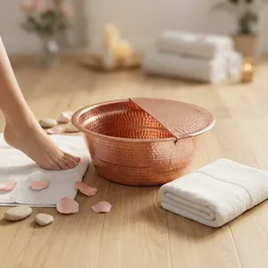 Cuenco de Pedicura de Cobre Puro Hecho a Mano de Alta Calidad |   Moderno Lavabo para Spa de Pies Ayurvédico con Diseño Personalizado y Logotipo, Apto para Lavavajillas - Product Image 5