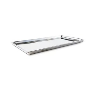 Plateau de service rectangulaire avec poignées incrustées d'or, style glamour en métal poli, vaisselle durable pour hôtel - Product Image 2