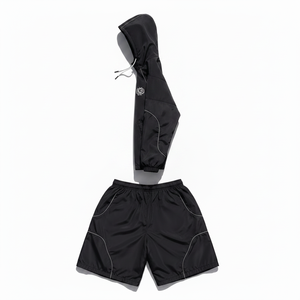 Ensemble de survêtement ADH noir à capuche avec fermeture éclair, manches longues, short léger en polyester, streetwear, vêtements d'été - Product Image 2