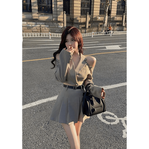 Vestido mini plisado estilo blazer elegante para mujer, vestido mini tipo blazer ajustado, vestido de moda otoñal para mujer, material - Product Image 4