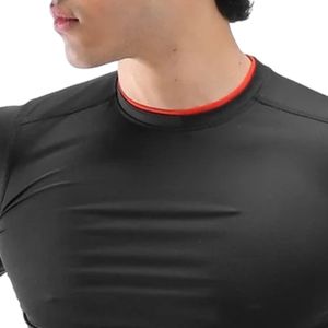 Men's <b>Black</b> Slim Fit Crew Neck Short Sleeve T Shirt with Red Trim <b>Plain</b> Casual Tee - Product Image 2