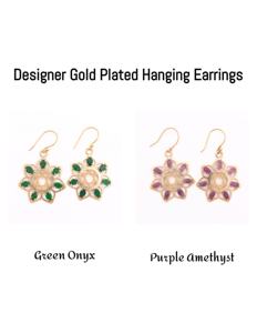 Boucles d'oreilles en onyx faites à la main plaqué or ovale vert broche ensemble crochet mode goutte bijoux - Product Image 2