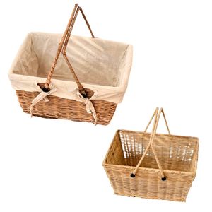 Cesta de Almacenamiento de Mimbre Ecológica con Marco, Forro de Algodón y Asas para Picnic y Decoración del Hogar - Product Image 1