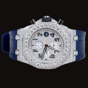 Reloj Unisex de Lujo con Diamantes Moissanite Brillantes Personalizados, Correa de Goma Azul, Certificado, Precio al por Mayor - Product Image 1