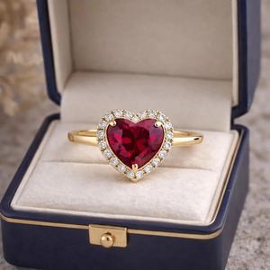 แหวนหมั้นเพชรรูปหัวใจสีชมพูและเพชรโมอิสซาไนต์ แหวนเพชรทรงรัศมี เงินแท้ 925 แหวนสั่งทำพิเศษ - Product Image 2