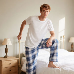 Pantalon de pyjama en flanelle pour homme, à carreaux, pour dormir, vêtements de nuit, 100% coton, confortable, pyjama de nuit - Product Image 4