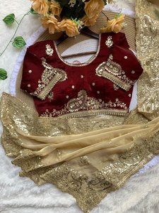 Very soft nd Elegant Rich look Fendy Sartin <b>saree</b> with beautiful embroidery 3 mm heavy sequence border buttis in all over <b>saree</b> - Product Image 2
