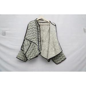 Chaqueta de Mujer Reversible con Estampado Geométrico, Manga Regular, Cuello Mao, Transpirable, de Punto de Algodón con Ribete en Contraste - Product Image 2