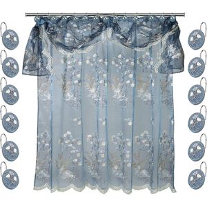 12pc Modern Classic Luxury Bathroom Sheer Shower <b>Curtain</b> Set 12 <b>Hooks</b> Blue with Contemporary Decor Stylish Capri Design - Product Image 1