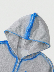Sudaderas con capucha de corte holgado y efecto desgastado para hombre, de algodón French Terry de alto gramaje, estilo casual y streetwear, con cremallera, proveedor mayorista - Product Image 3