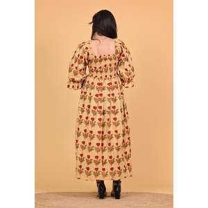 Vestido Maxi de Algodón con Estampado Floral Bohemio para Mujer, Vestido de Fiesta de Verano Indio con Mangas Largas y Fruncido - Product Image 4