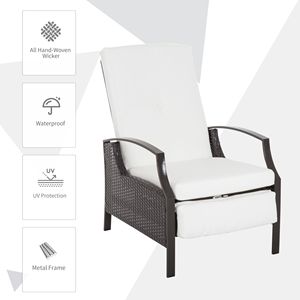 Sedia Reclinabile in Rattan Bianco Intrecciata a Mano, Regolabile, Resistente alle Intemperie per Patio, Giardino e Bordo Piscina - Product Image 4