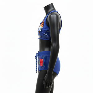 Ensemble de bikinis pour femmes, nylon extensible premium GSM, panneaux latéraux bleus brillants, logo brodé personnalisé. - Product Image 3