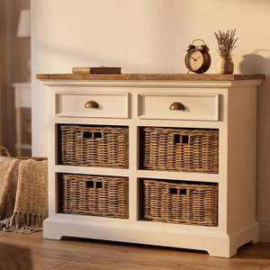 Cómoda Moala Iva de Madera de Teca Sólida, Moderna, Minimalista, Estilo Rústico, para Sala de Estar o Dormitorio, con 6 Cajones, Ecológica, en Color Natural - Product Image 4